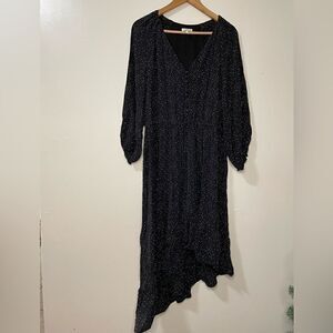 Joie Black Assymetric Hem Ruffled Midi Dress With Hearts Large